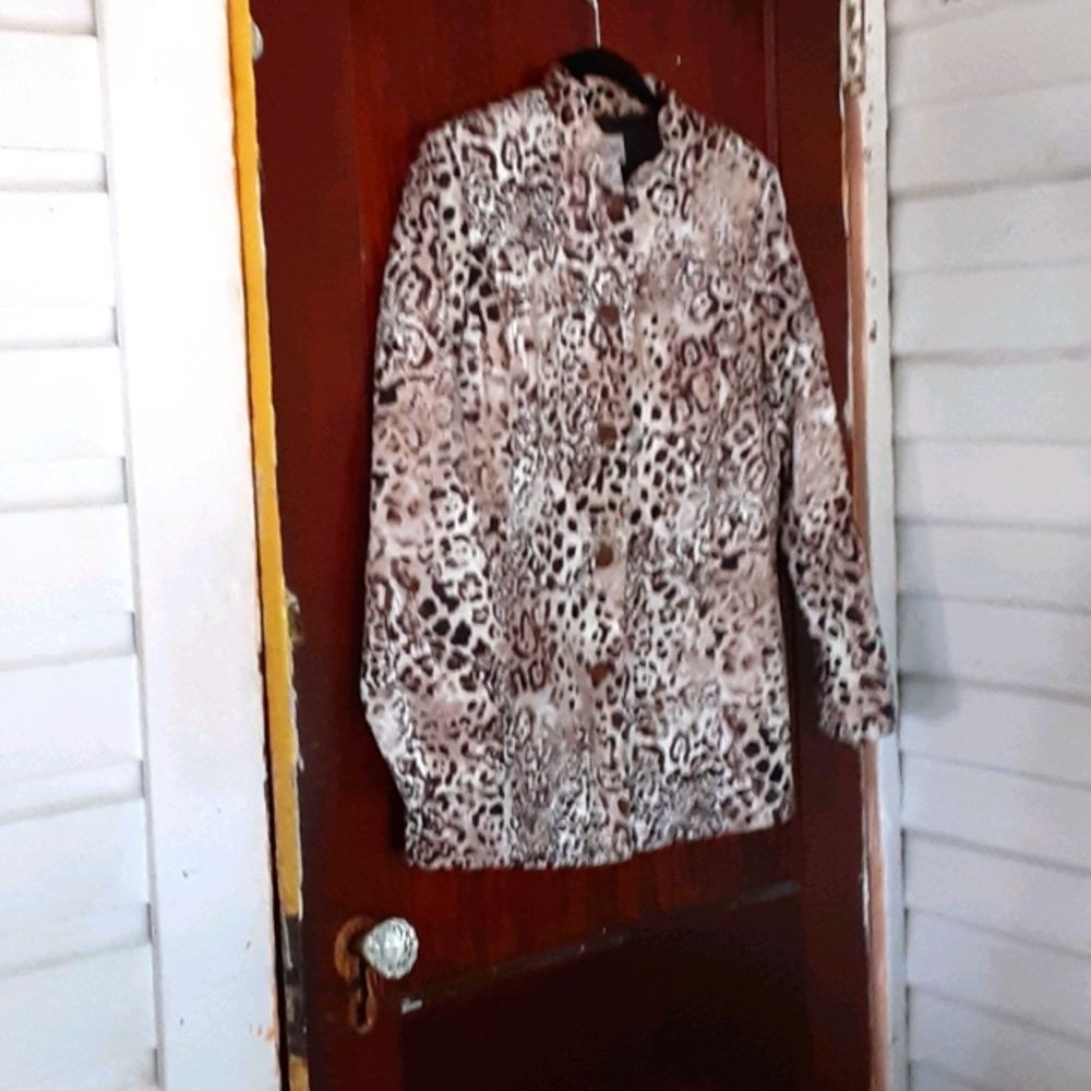 Chicos 100% cotton leopard print jacket large